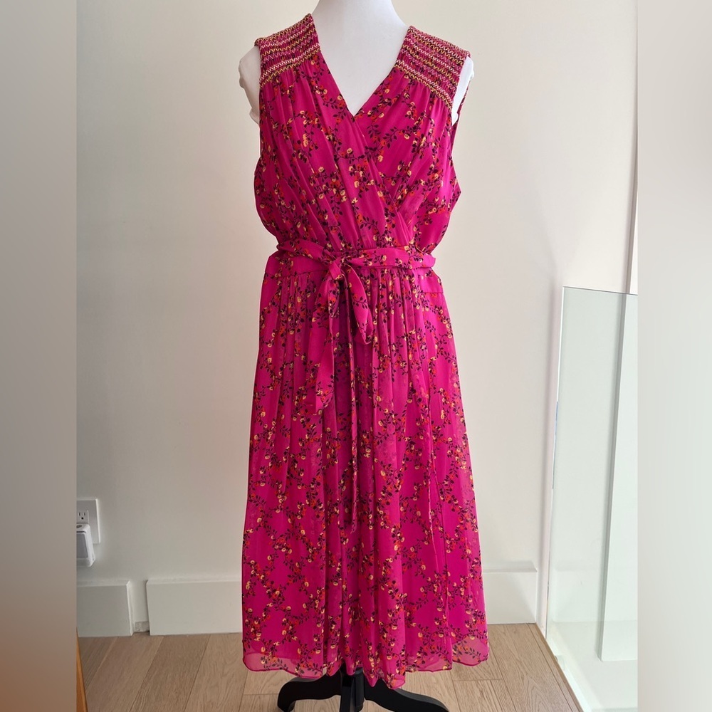 DIANE VON FURSTENBERG Bali Sleeveless Silk Wrap Dress Shalimar Trellis Pink Chic